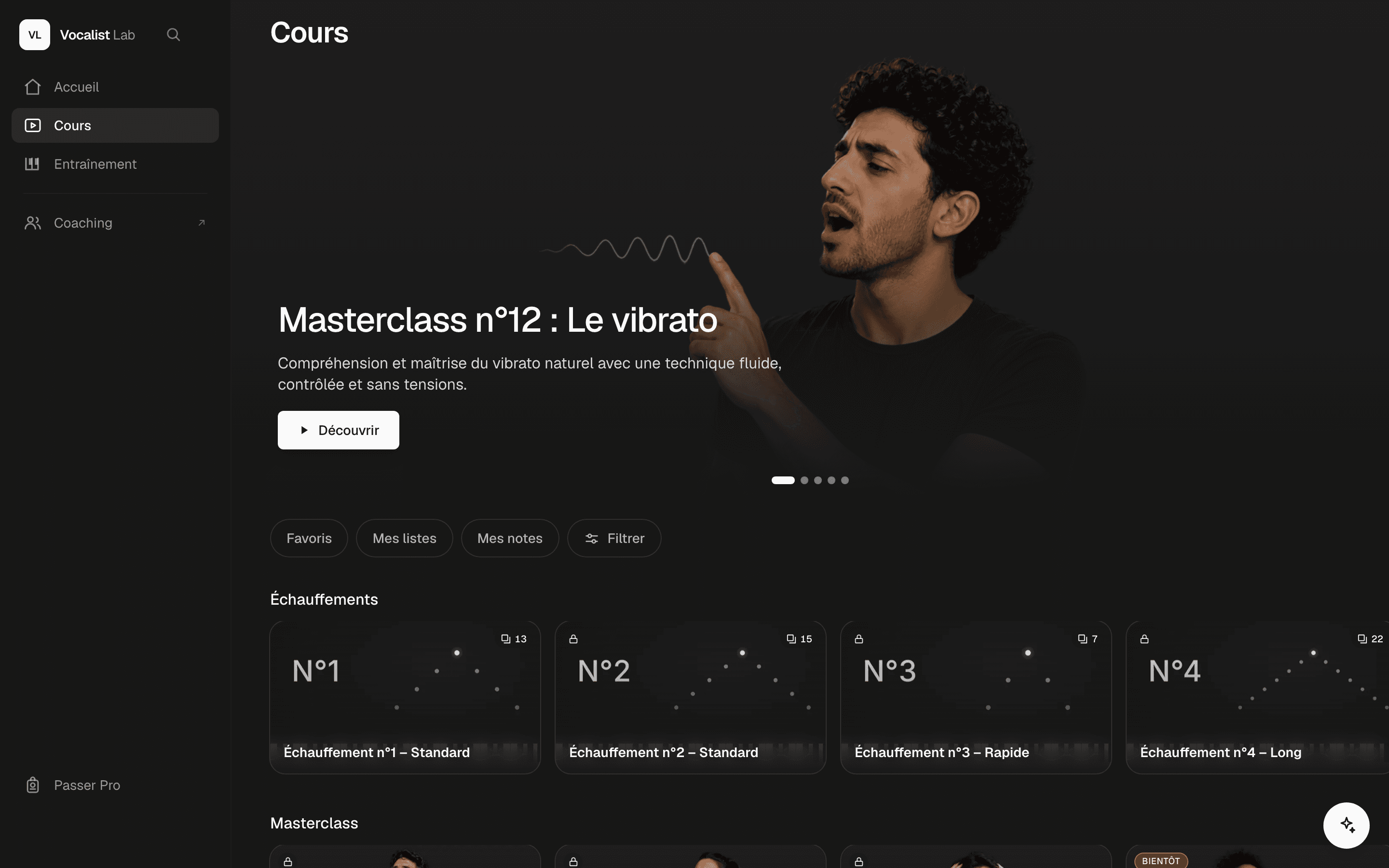 Le catalogue : échauffements n°1 à 4 et masterclass, en vignettes